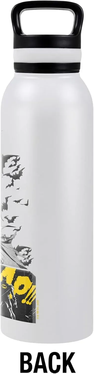 Batman OFFICIAL 80 Years Bat Panels 24 oz Insulated Canteen Water Bottle, Leak Resistant, Vacuum Insulated Stainless Steel with Loop Cap, White