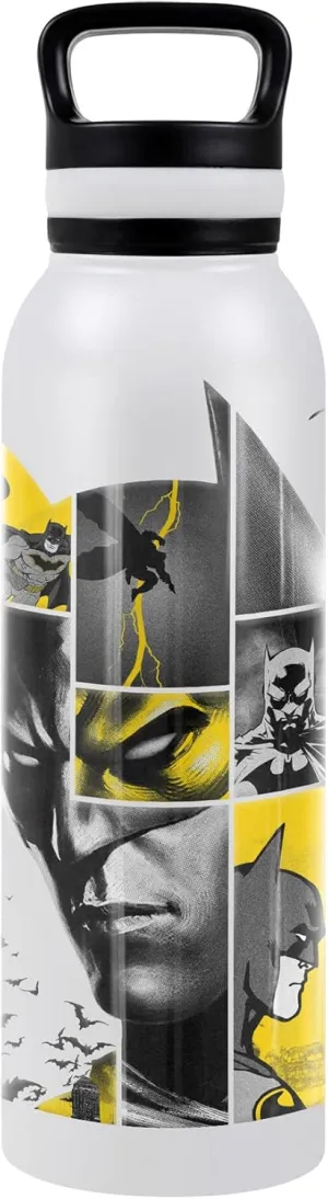 Batman OFFICIAL 80 Years Bat Panels 24 oz Insulated Canteen Water Bottle, Leak Resistant, Vacuum Insulated Stainless Steel with Loop Cap, White