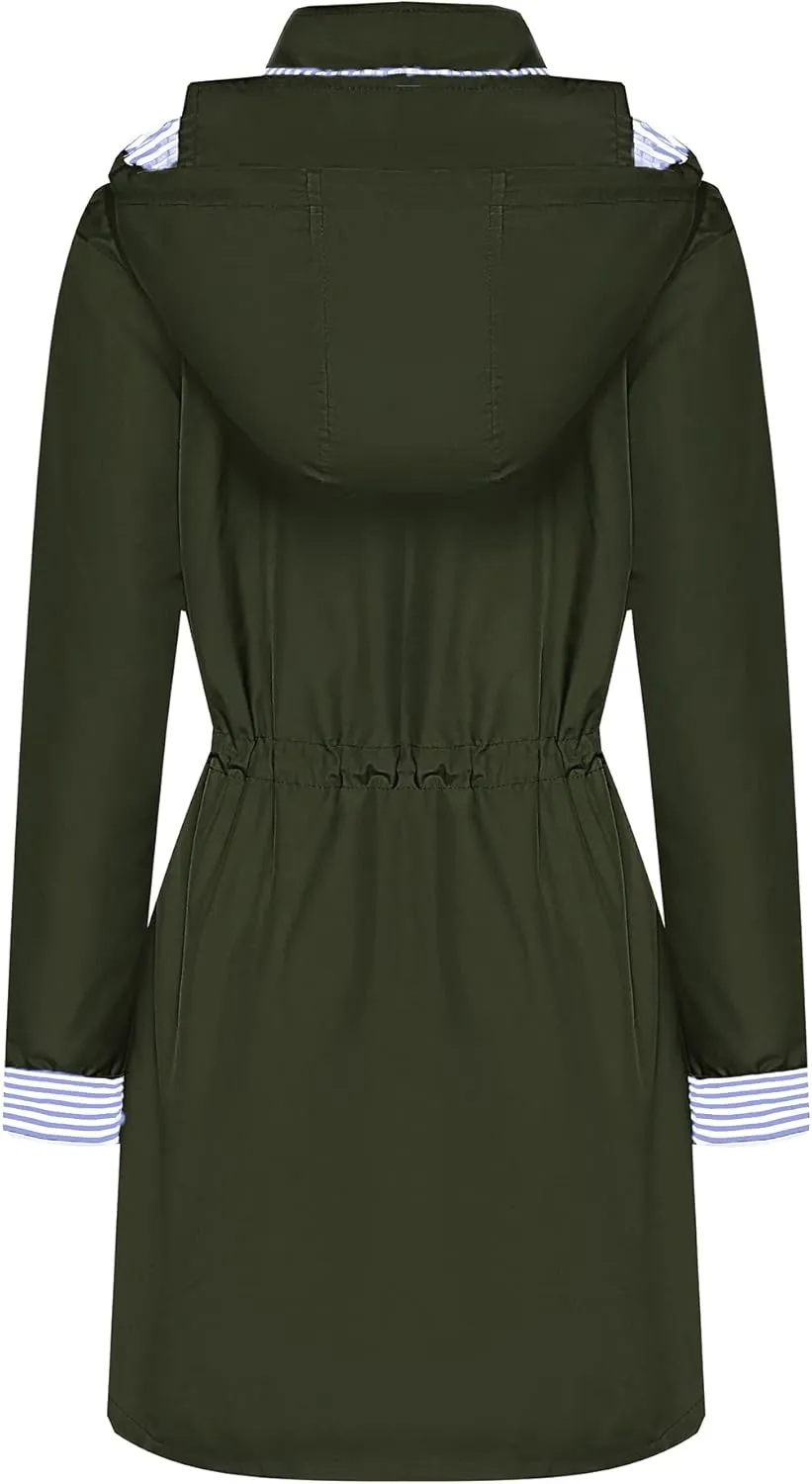 BBX Lephsnt Rain Coats for Women Waterproof Rain Jacket Lightweight Windbreaker Outdoor Hooded Trench Coat