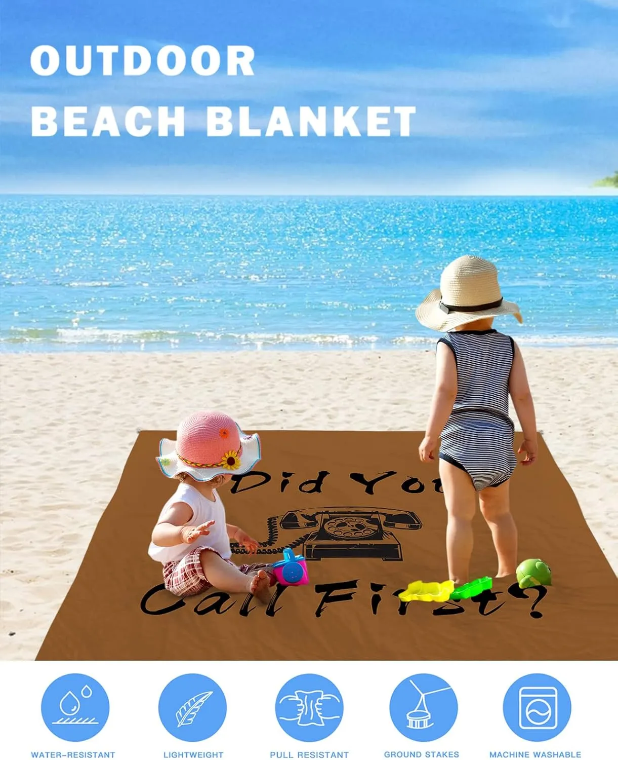 Beach Blanket Sandproof, Did You Call First,Interesting Text Waterproof Beach Mat Lightweight Quick Drying Picnic Blanket Beach Essentials for Travel Camping Hiking 83x79in