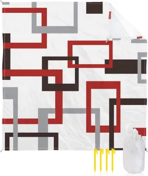 Beach Blanket Sandproof, Mid Century Absrtact Red Grey and Brown Waterproof Beach Mat Lightweight Quick Drying Picnic Blanket Beach Essentials for Travel Camping Hiking 118x108in