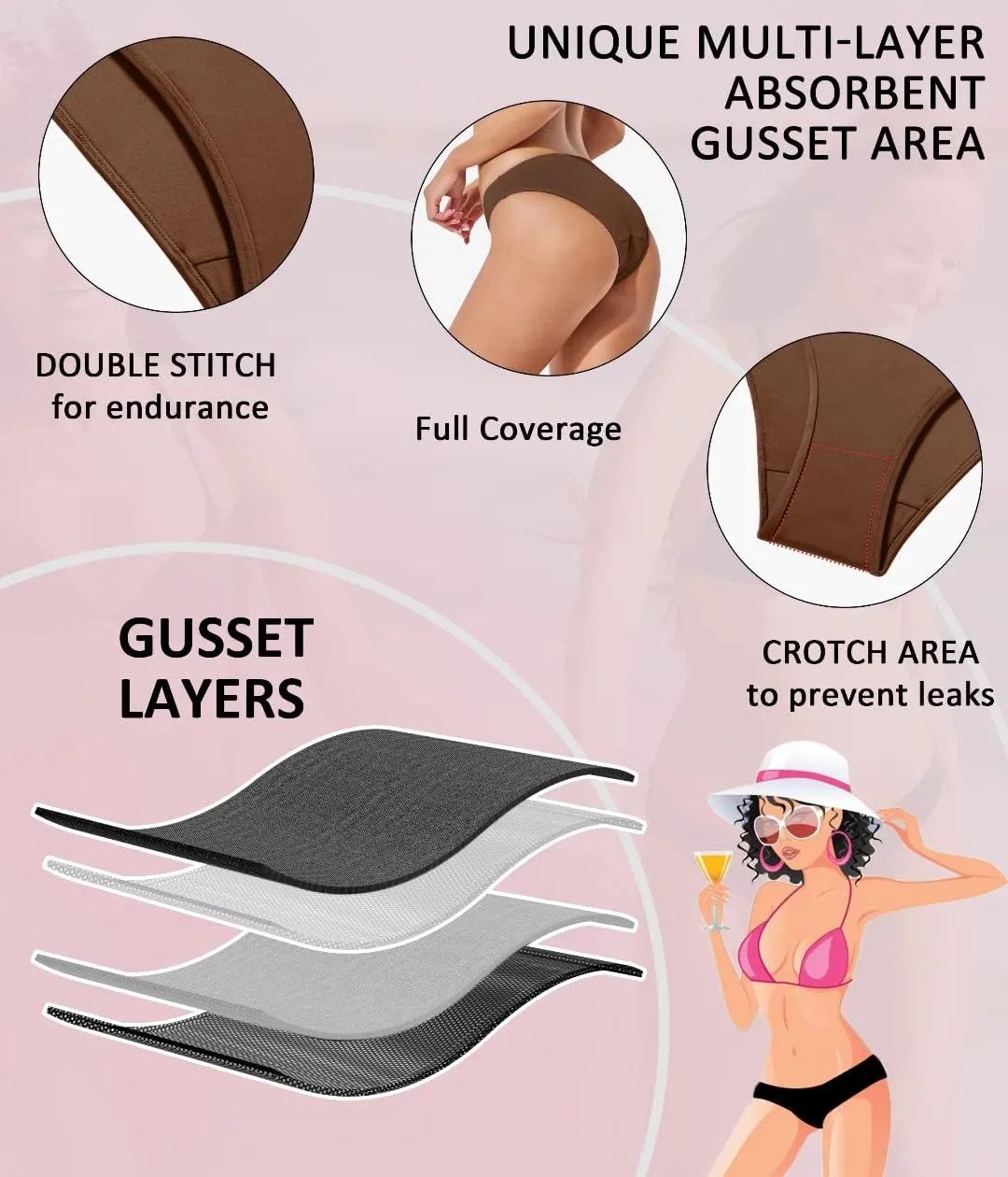 Beautikini Period Swimwear Bikini Menstrual Swim Bottoms Leakproof Low Waisted Period Bathing Suit Bottoms for Teen Girls