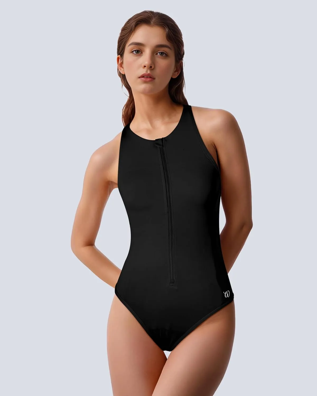 Beautikini Period Swimwear Zipper Menstrual Swimsuit One Piece Athletic Racerback Leakproof Bathing Suit for Teen Girls Women