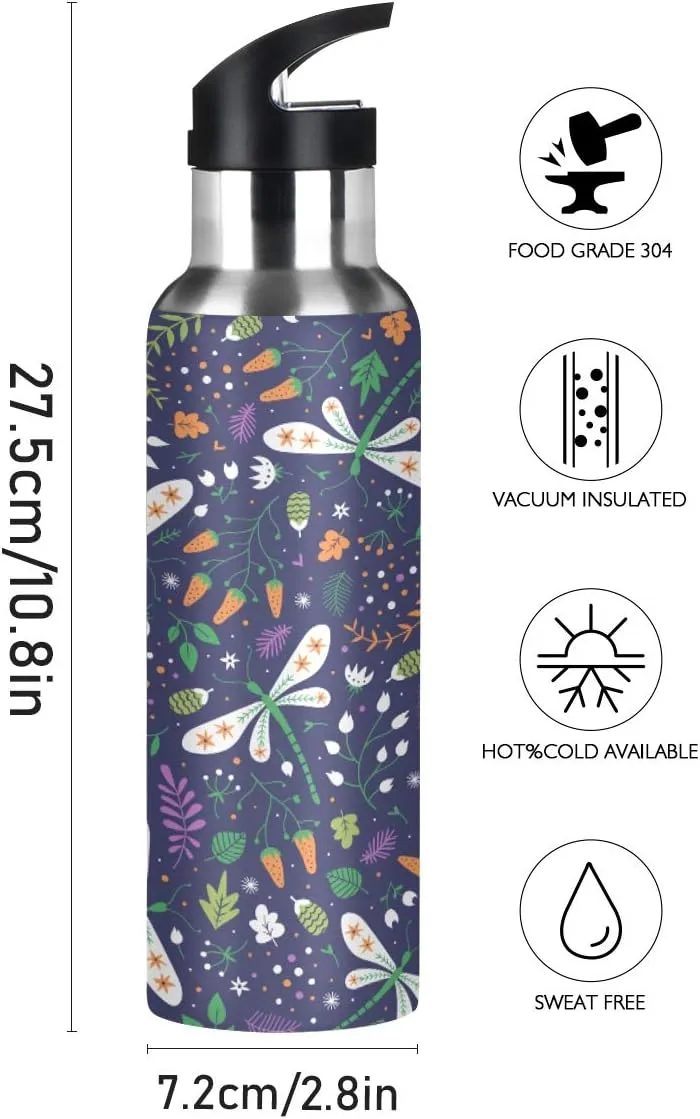 Berries and Dragonflies Sports Water Bottle 22 OZ BPA Free Leakproof Water Bottle for Fitness Gym Camping Outdoor Sports