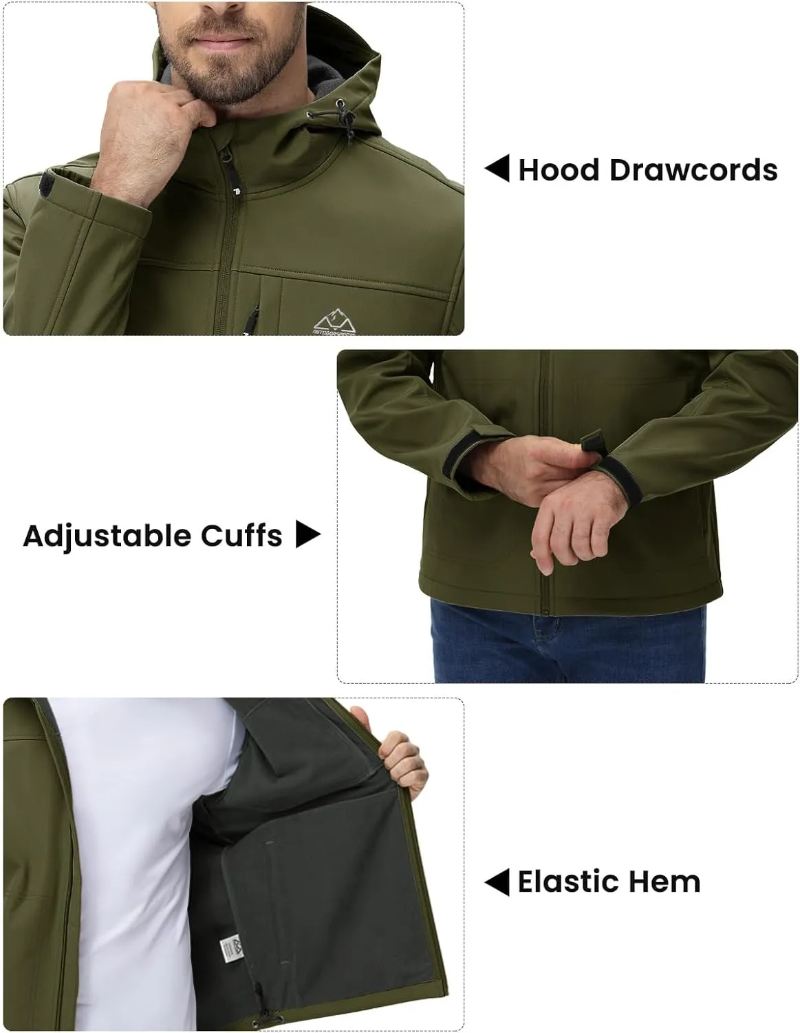 BGOWATU Men's Softshell Jacket Fall Winter Warm Fleece Lined Hooded Jacket Lightweight Windbreaker Casual Coats with Pockets
