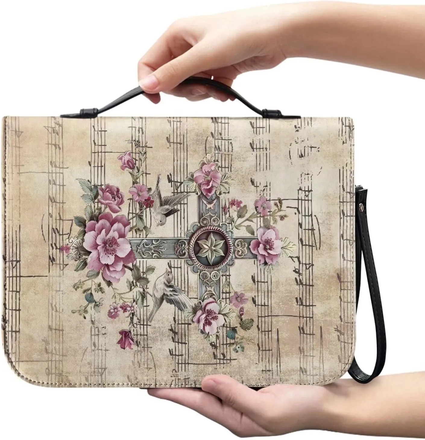Bible Bag with Black Ribbon for Women Men Bible Cover Carry Case Waterproof Church Bag Portable Handle and Zipper