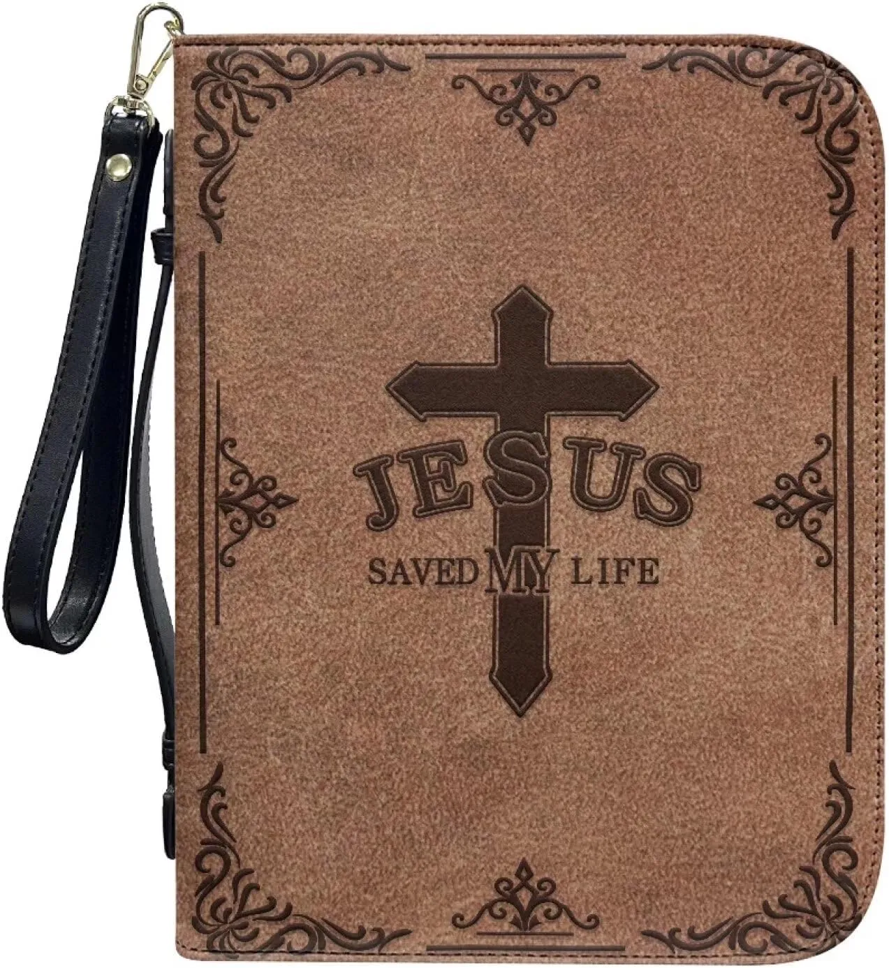 Bible Bag with Black Ribbon for Women Men Bible Cover Carry Case Waterproof Church Bag Portable Handle and Zipper