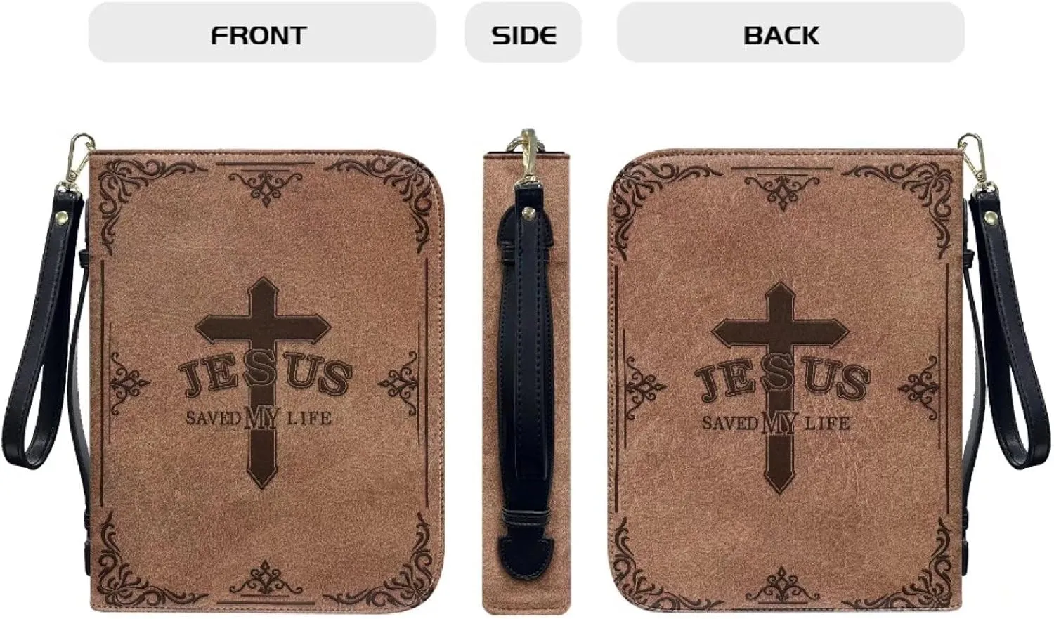 Bible Bag with Black Ribbon for Women Men Bible Cover Carry Case Waterproof Church Bag Portable Handle and Zipper