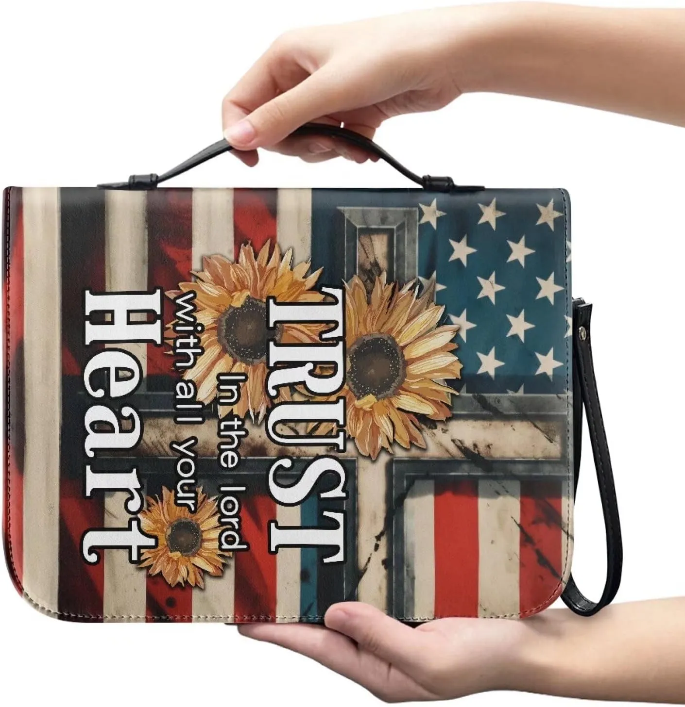 Bible Bag with Black Ribbon for Women Men Bible Cover Carry Case Waterproof Church Bag Portable Handle and Zipper