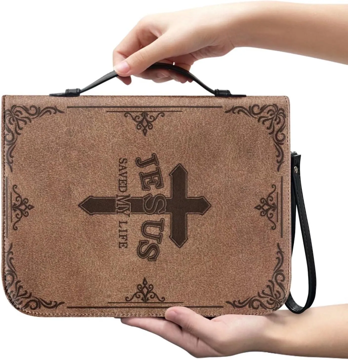 Bible Bag with Black Ribbon for Women Men Bible Cover Carry Case Waterproof Church Bag Portable Handle and Zipper