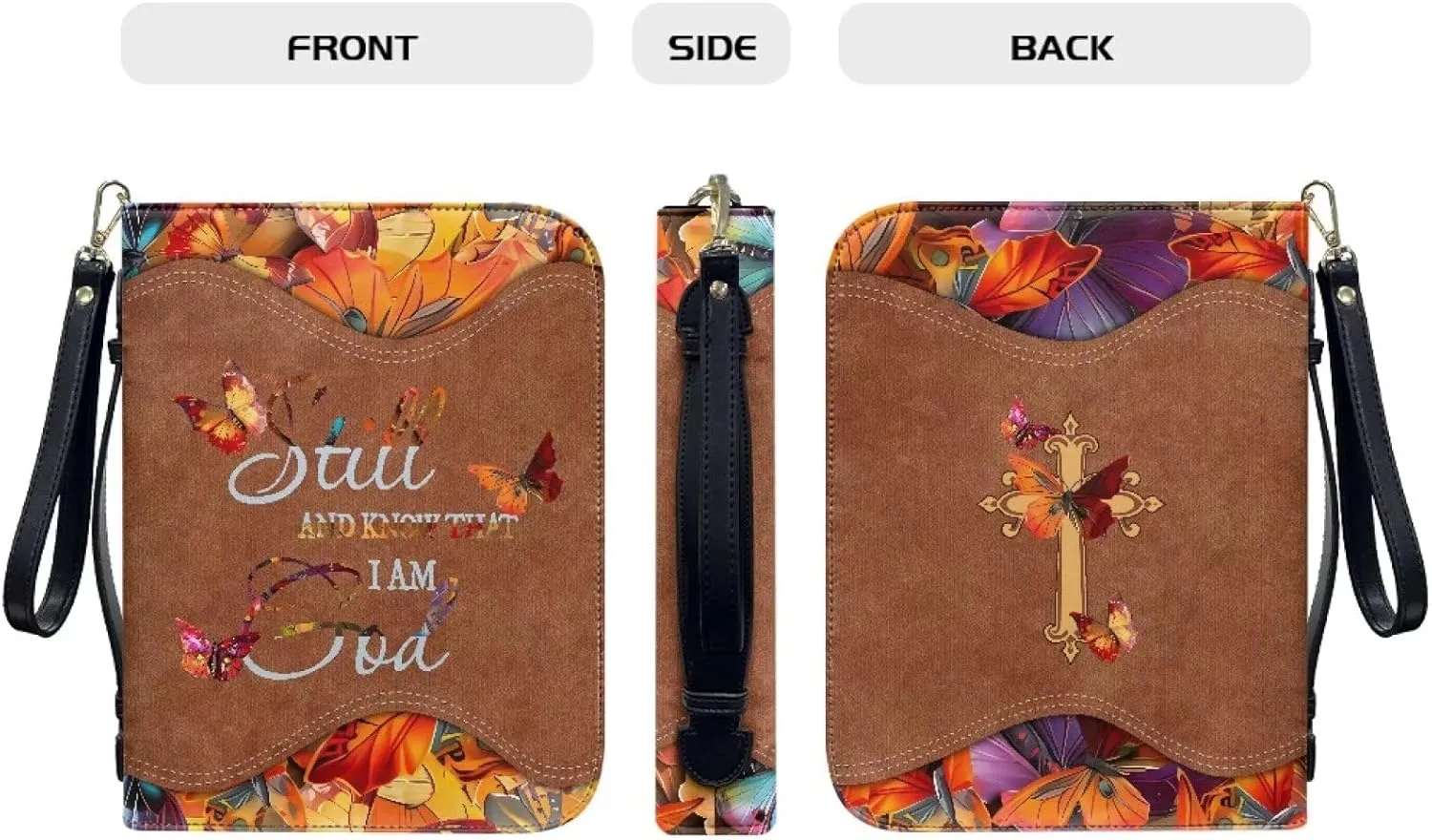 Bible Cover with Black Ribbon Study Bible Tote Bag Zip Carrying Case Handle and Pocket Bible Bag for Men & Women