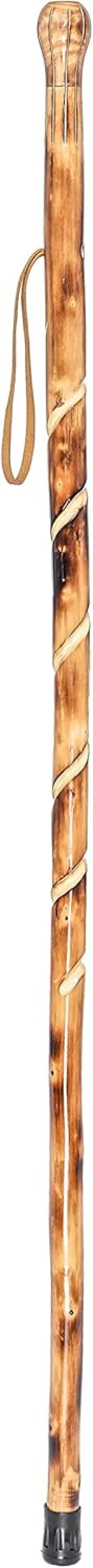 Big Ball Head Twisted Style Wooden Walking Stick for Hiking with Compass (Nature Color, 48 Inches, One Piece)