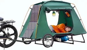 Bike Camper Trailer Tent - Folding Waterproof Bicycle Camper with 16” Off-Road Wheels, PU2000mm, Quick 2 Min Setup, Elevated Sleep with Mosquito Net – Ideal for E-Bike Camping & Cargo