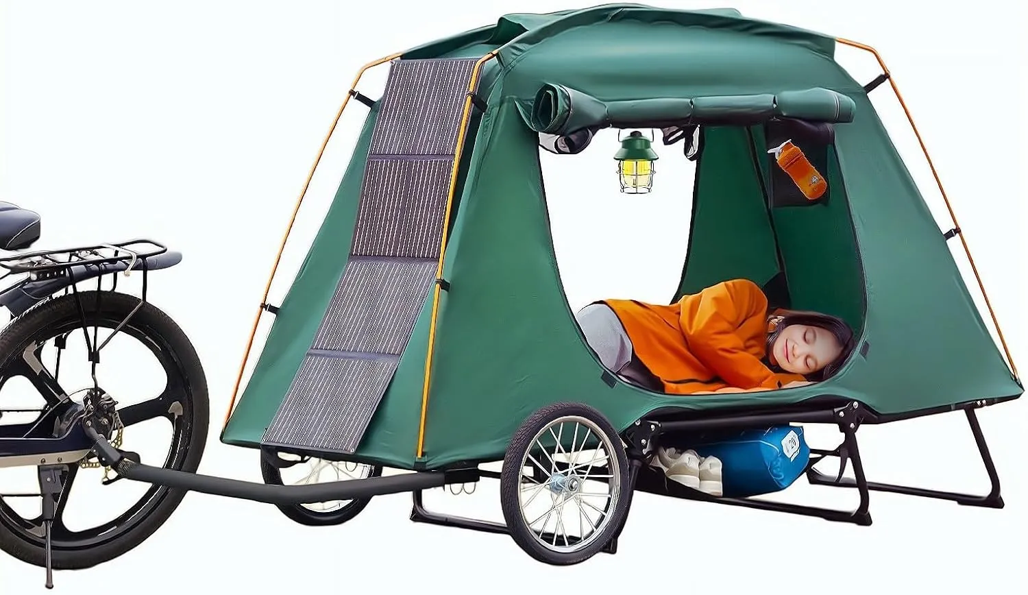 Bike Camper Trailer Tent - Folding Waterproof Bicycle Camper with 16” Off-Road Wheels, PU2000mm, Quick 2 Min Setup, Elevated Sleep with Mosquito Net – Ideal for E-Bike Camping & Cargo
