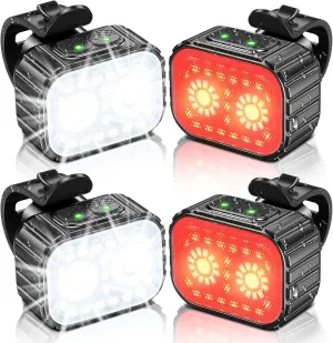Bike Lights, Rechargeable Bicycle Lights Set Super Bright 8 12 Modes, IPX6 Waterproof Bike Lights for Night Riding/Cycling Safety, Front and Back Taillight Reflectors, 58 Hrs Long Battery Life