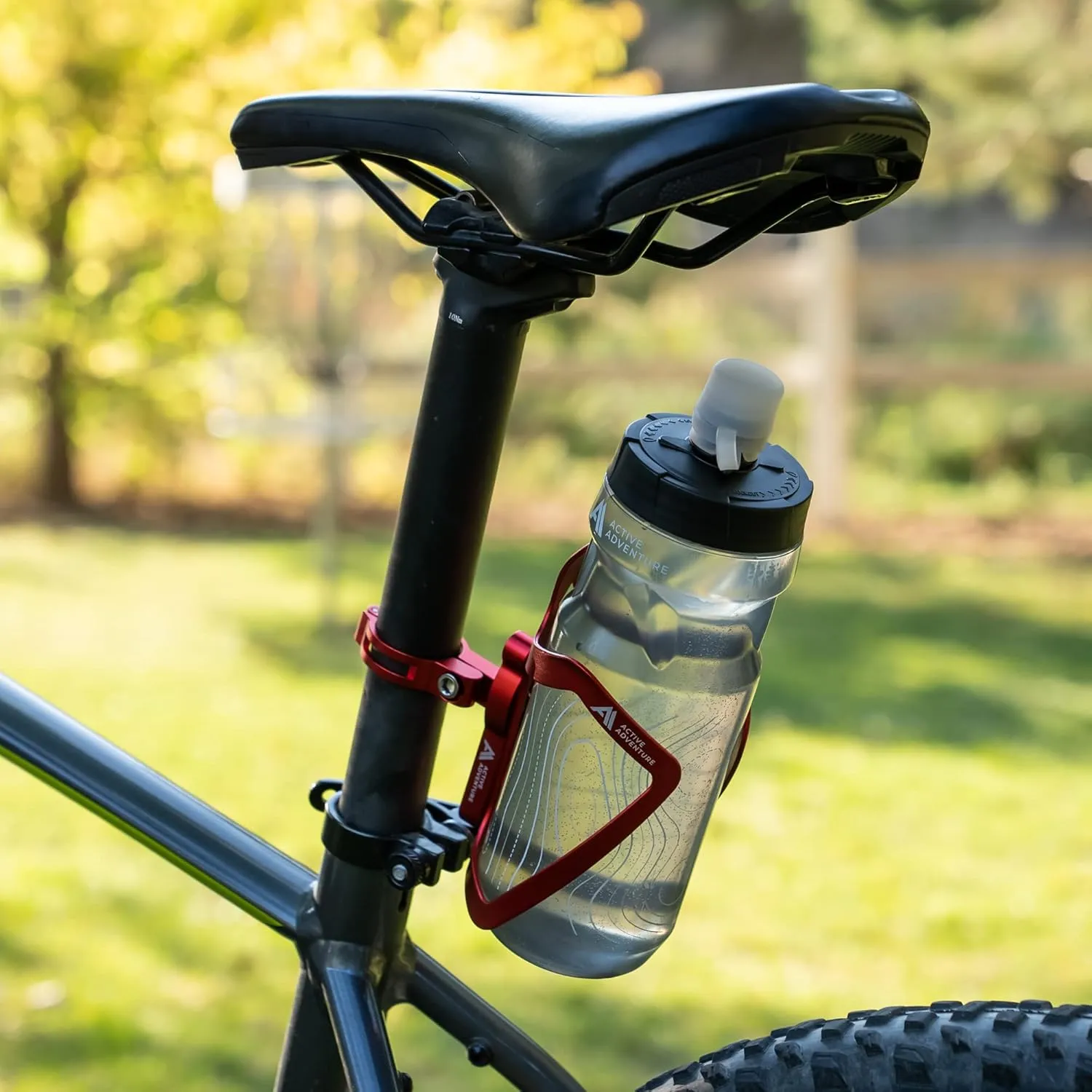 Bike Water Bottle Holder Combo - 20 Oz Squeeze Bottle & Bicycle Mount Cage Rack, No Screws Needed, Durable Alloy - Fits All Handlebar Bikes & MTB Mountain Road - for Adults, Kids (Red)