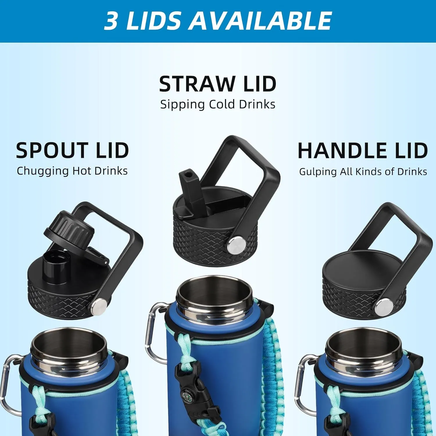 BJPKPK 27oz Insulated Water Bottles with 3 Lids, Paracord Handle & Non-slip Boot, Stainless Steel Metal Water Bottle with Straw, BPA Free Leak Proof Thermos, Tumblers,Cherry