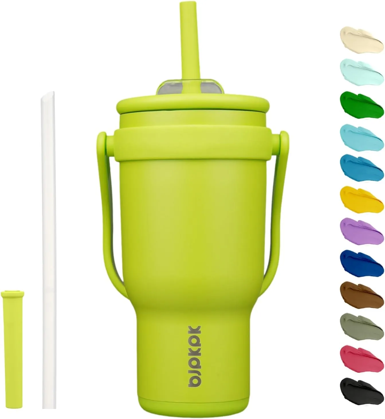BJPKPK 30 OZ Insulated Travel Tumbler with Handle and Straw, Stainless Steel Water Bottle, Double Wall Vacuum Insulated Mug, for Work, Car, Travel, Bright Green