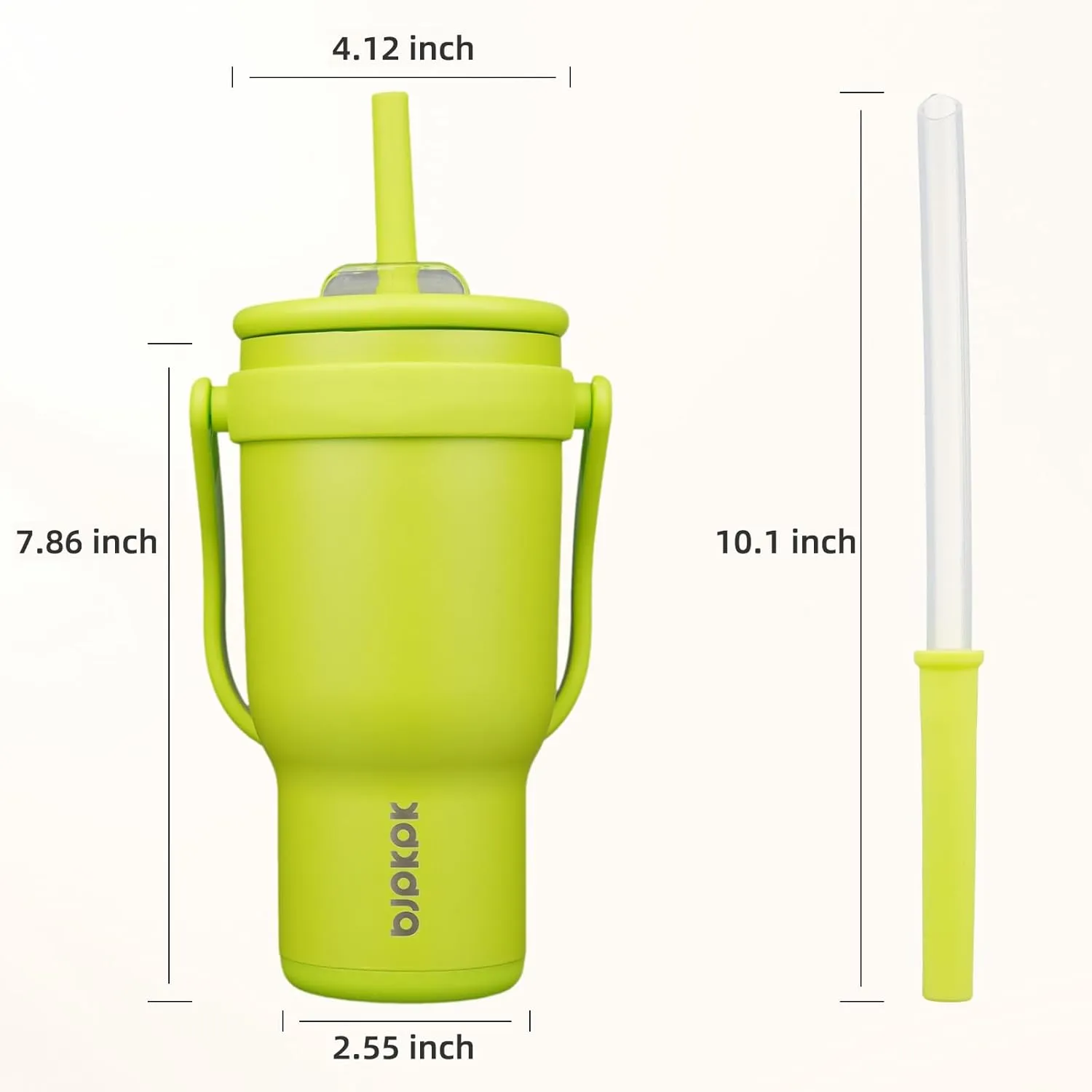BJPKPK 30 OZ Insulated Travel Tumbler with Handle and Straw, Stainless Steel Water Bottle, Double Wall Vacuum Insulated Mug, for Work, Car, Travel, Bright Green