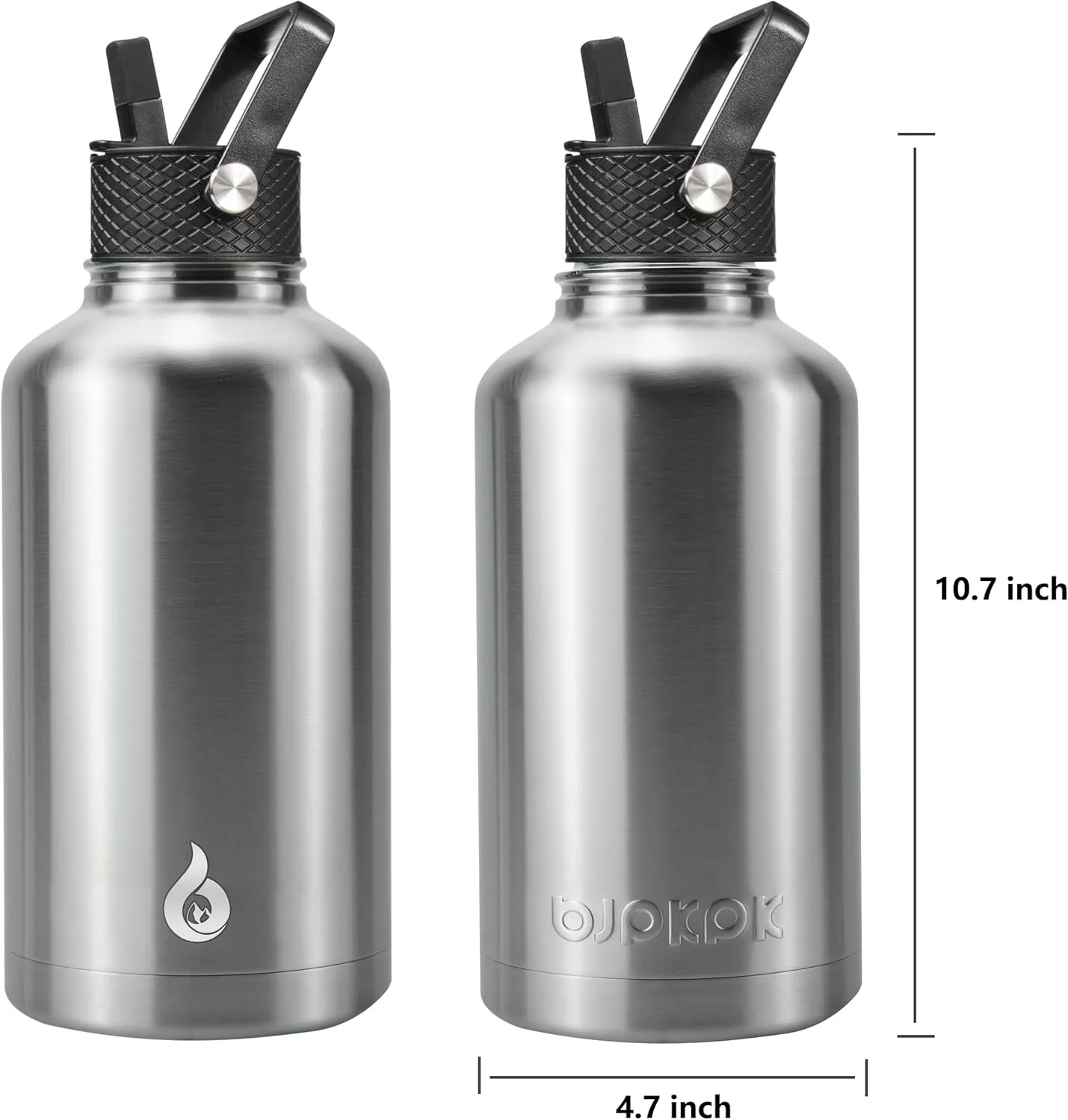 BJPKPK Half Gallon Insulated Water Bottles with Straw Lid, 64oz Large Water Jug, Stainless Steel Bottles with 3 Lids and Paracord Handle, Thermos for Hot & Cold Liquid, Stainless Steel