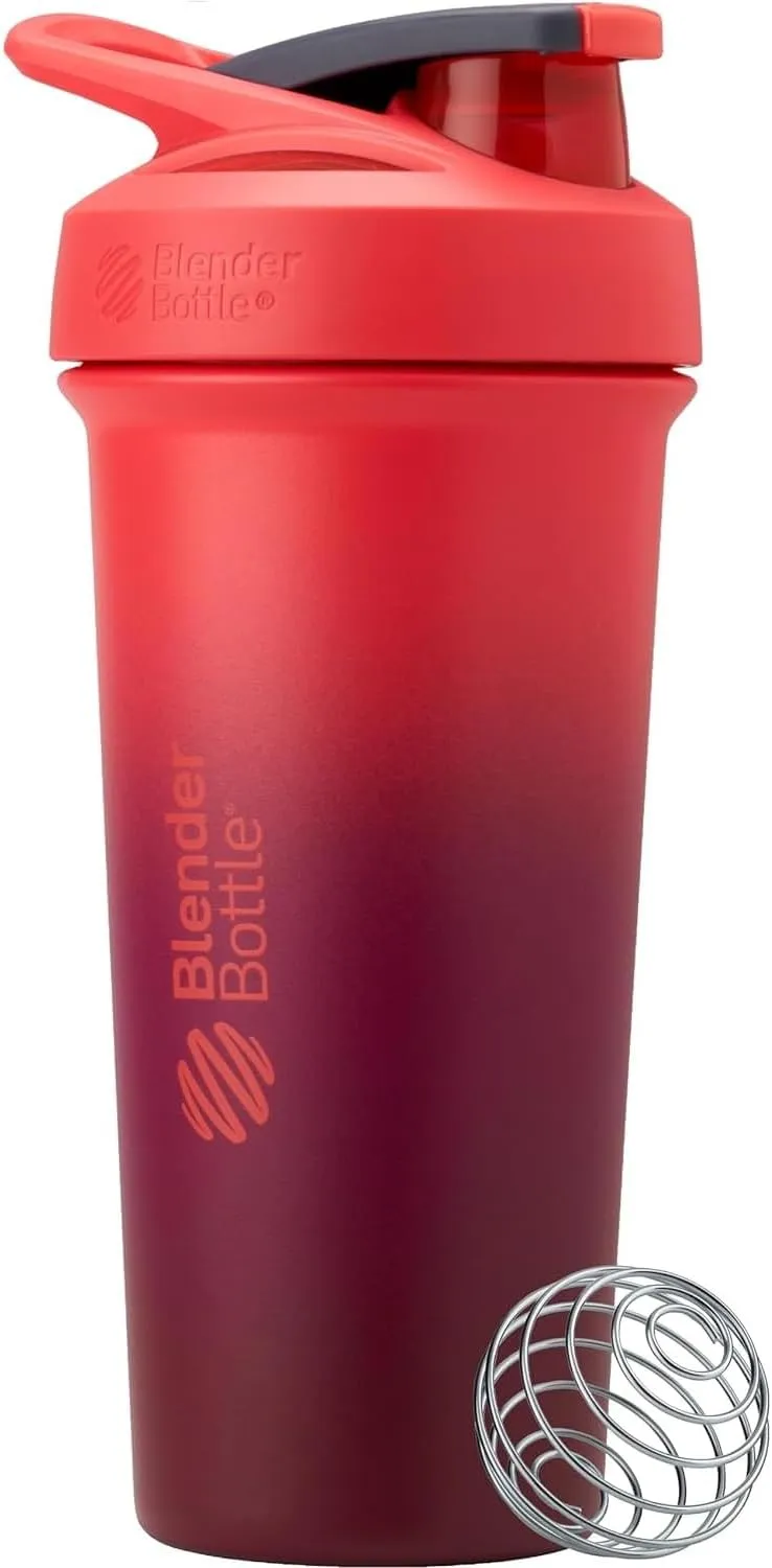 BlenderBottle Strada Sleek Shaker Cup Insulated Stainless Steel Water Bottle with Wire Whisk, 25-Ounce, Sangria Ombre