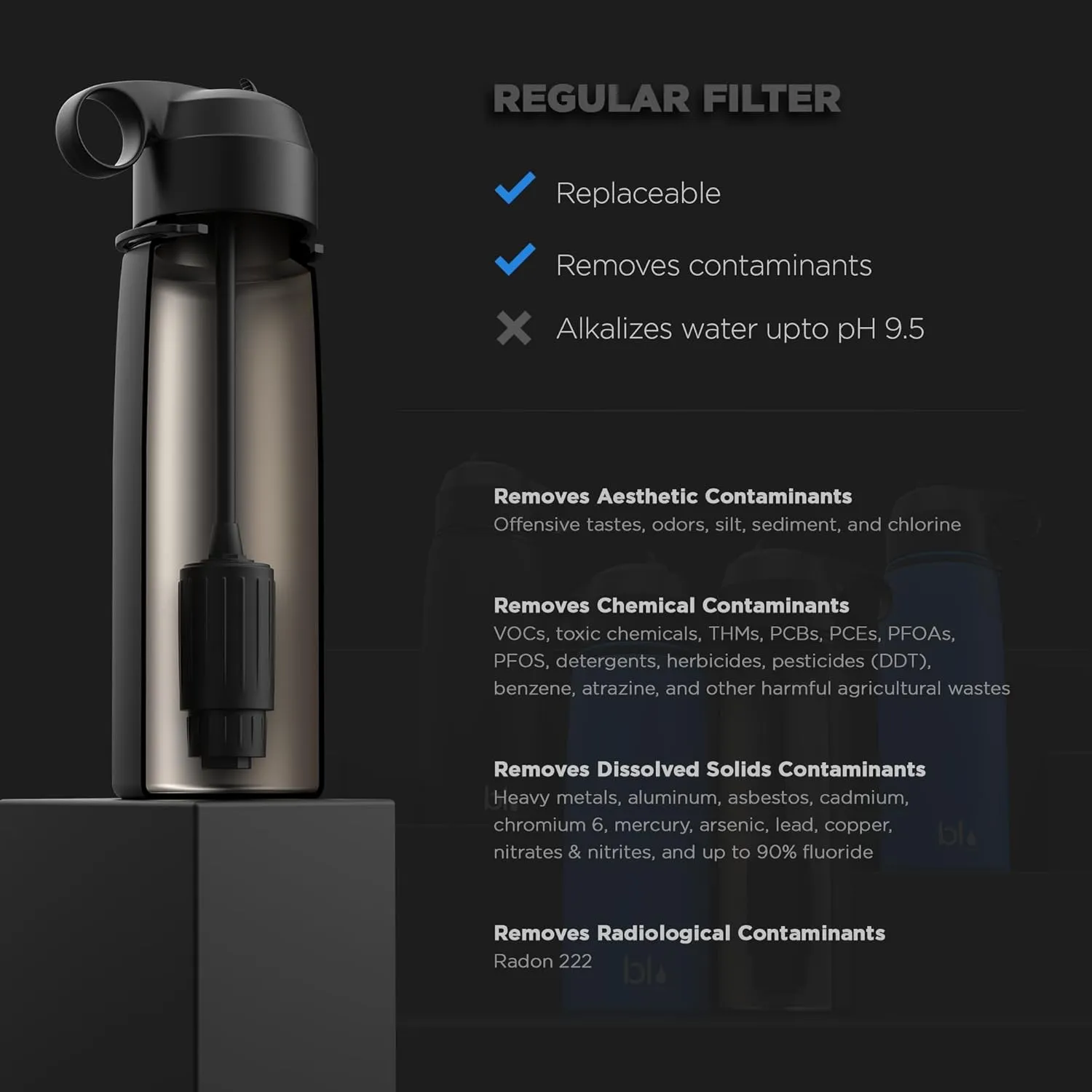 BLU All-in-ONE | Water Filter Bottle Flask | Vacuum Insulated Stainless Steel Bottle Flask | Portable Water Filter Purifier Bottle (26oz) | Made in USA | Removes 99.99% Contaminants (Regular Filter)