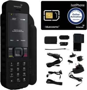 BlueCosmo Inmarsat IsatPhone 2.1 Satellite Phone Kit (SIM Included), unlocked - Global Coverage - Voice, SMS, GPS Tracking, Emergency SOS - Prepaid and Monthly Service Plan Options