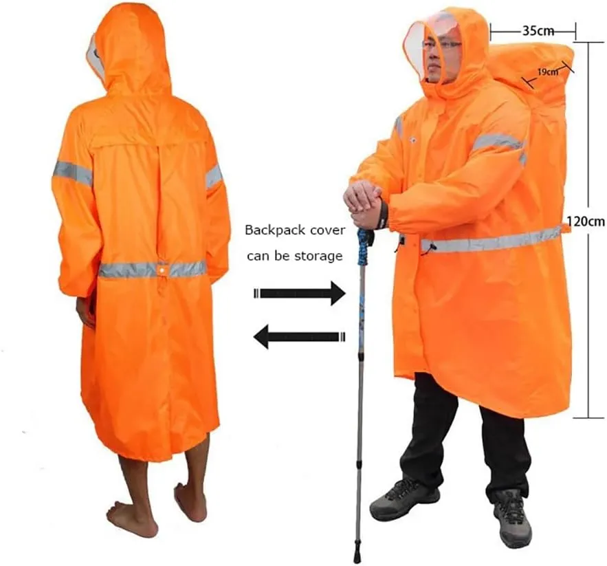 BlueField Unisex Reflective Outdoor Backpack Raincoat Rain Cover One-piece Rain Poncho Cape Jacket for Hiking Camping Cycling