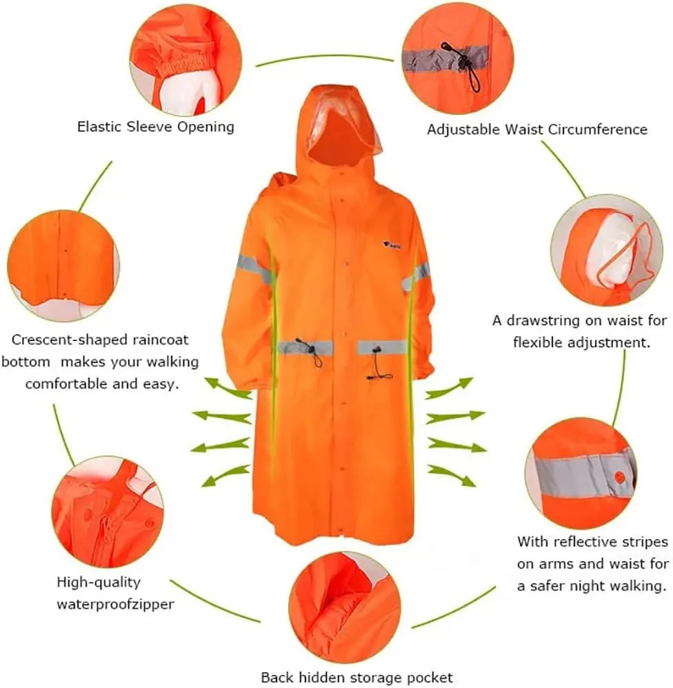 BlueField Unisex Reflective Outdoor Backpack Raincoat Rain Cover One-piece Rain Poncho Cape Jacket for Hiking Camping Cycling