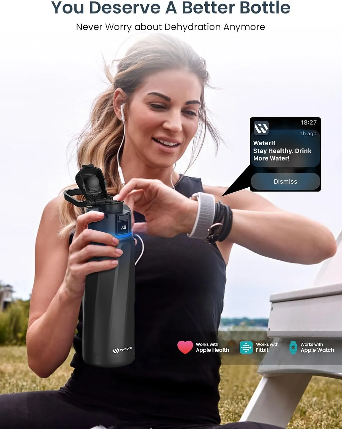 Boost Smart Water Bottle with Reminder to Drink, 24oz BPA-Free Stainless Steel Vacuum Insulated Bottle, Wide Mouth Water Tracker with APP, Ideal for Gift