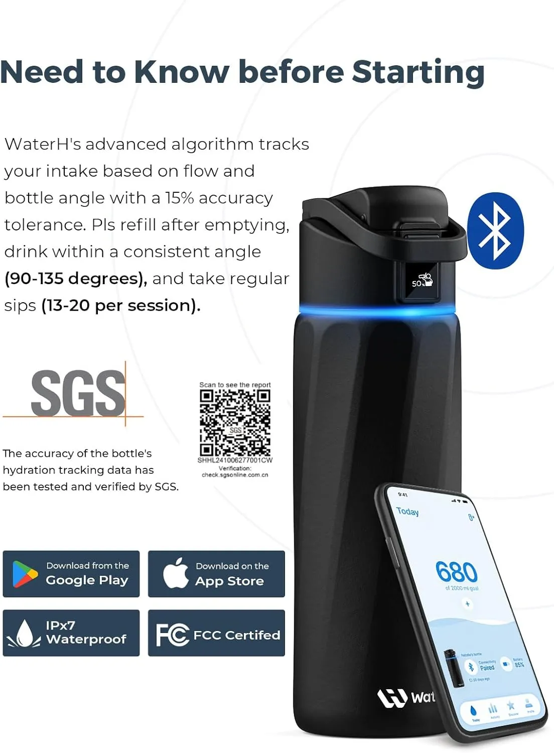 Boost Smart Water Bottle with Reminder to Drink, 24oz BPA-Free Stainless Steel Vacuum Insulated Bottle, Wide Mouth Water Tracker with APP, Ideal for Gift