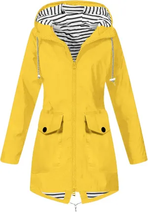 BOXIACEY Rain Jackets for Women Waterproof with Hood Lightweight Packable Windbreaker Outdoor Trench Coat Travel Jacket