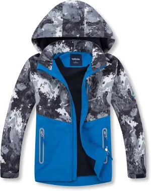 Boys Girls Rain Jacket for Kids Waterproof Coat Lightweight Hooded Fleece Lined Raincoats Windbreakers