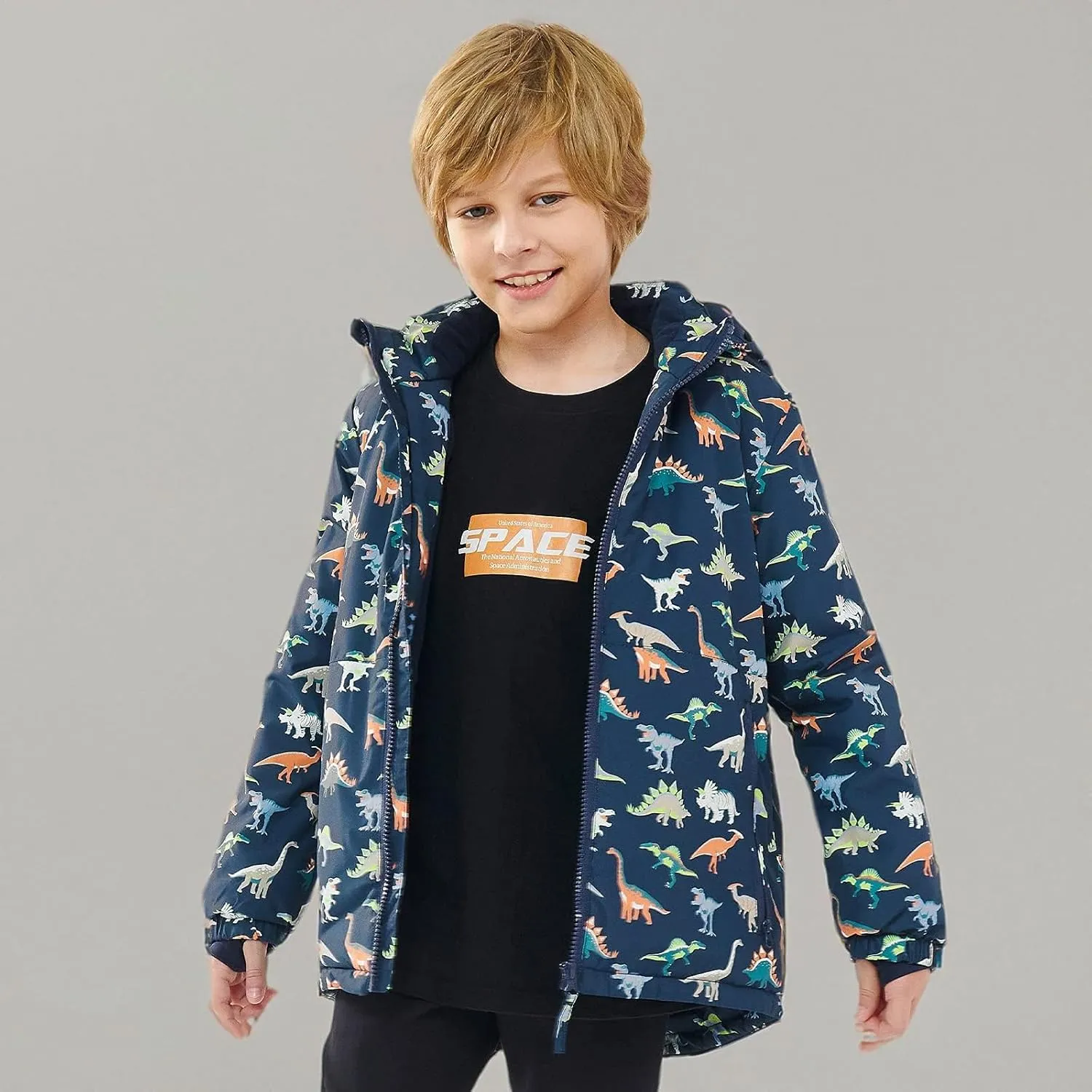 Boys Winter Coats Waterproof Breathable Snowboarding Ski Jackets Fleece Lined Hooded Rain Coat for Kids