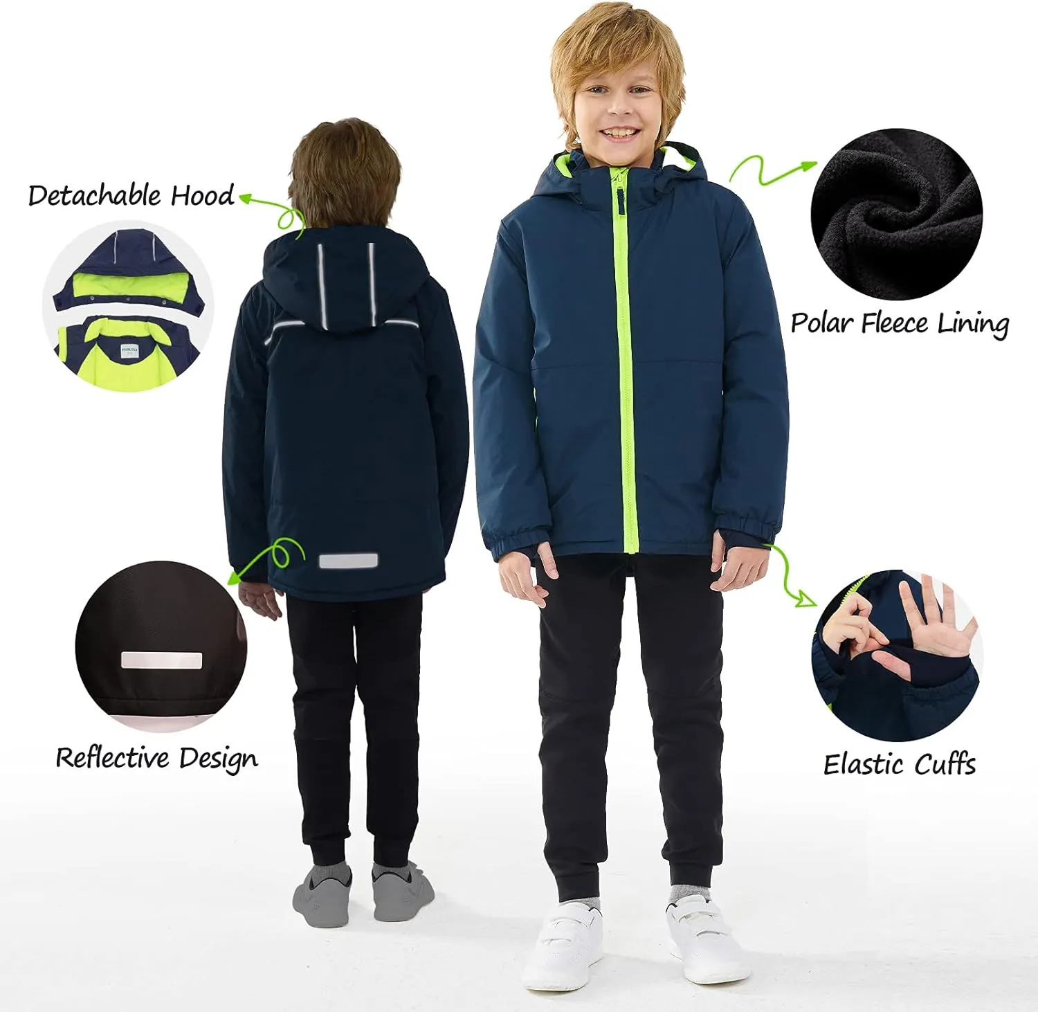 Boys Winter Coats Waterproof Breathable Snowboarding Ski Jackets Fleece Lined Hooded Rain Coat for Kids