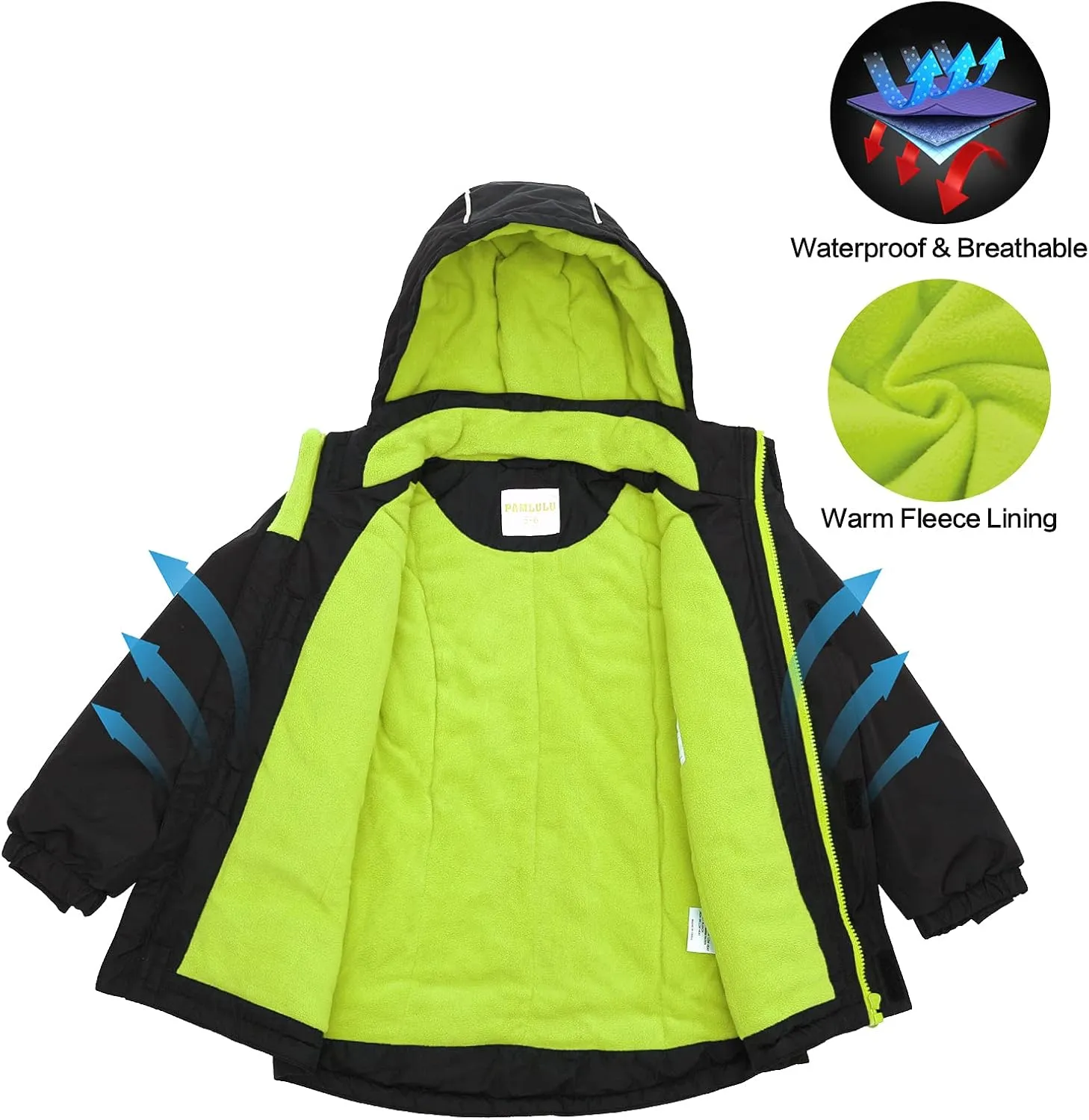 Boys Winter Coats Waterproof Breathable Snowboarding Ski Jackets Fleece Lined Hooded Rain Coat for Kids