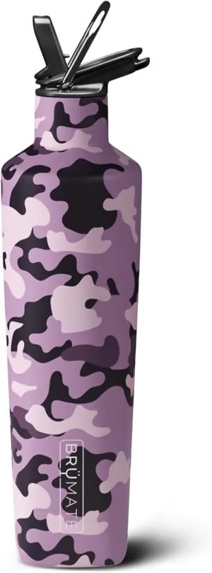 BrüMate ReHydration - 100% Leakproof 25oz Insulated Water Bottle with Straw - Stainless Steel Water Canteen (Mauve Camo)