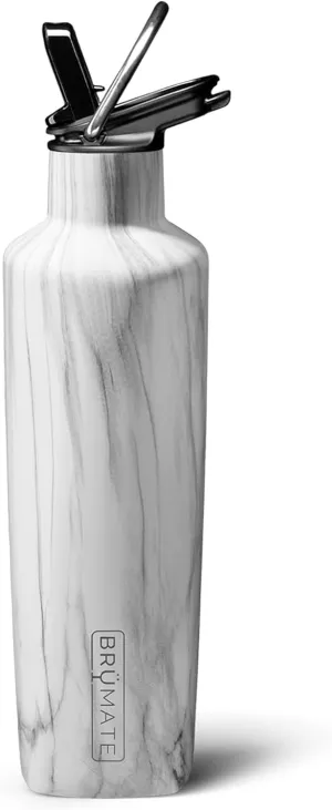 BrMate ReHydration Mini Kids Water Bottle - 100% Leakproof Insulated Straw Canteen for School - Stainless Steel, 16oz (Carrara)