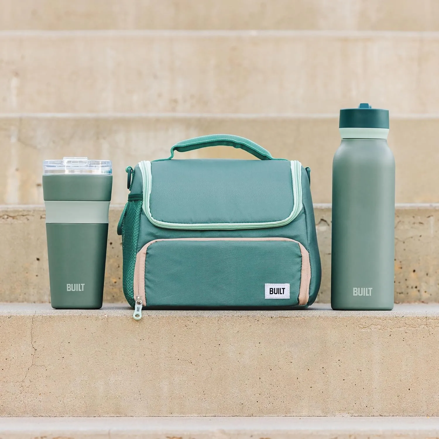 BUILT 40oz Cascade Double Wall Vacuum Insulated Stainless Steel Water Bottle with Wide Mouth Straw Lid, Sage