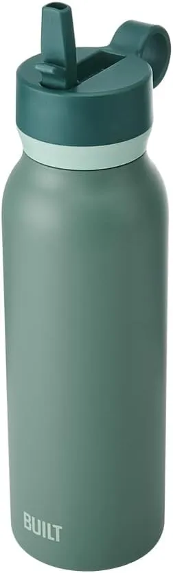 BUILT 40oz Cascade Double Wall Vacuum Insulated Stainless Steel Water Bottle with Wide Mouth Straw Lid, Sage