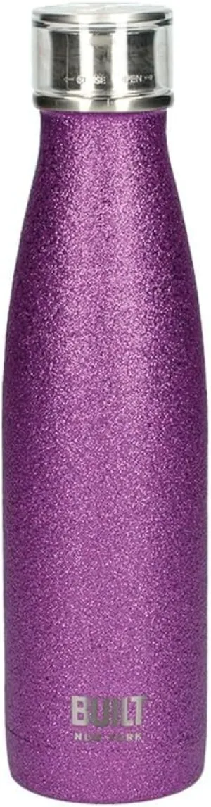 Built Perfect Seal Leakproof Insulated Water Bottle/Thermal Flask, Stainless Steel, 480 ml, Purple Glitter