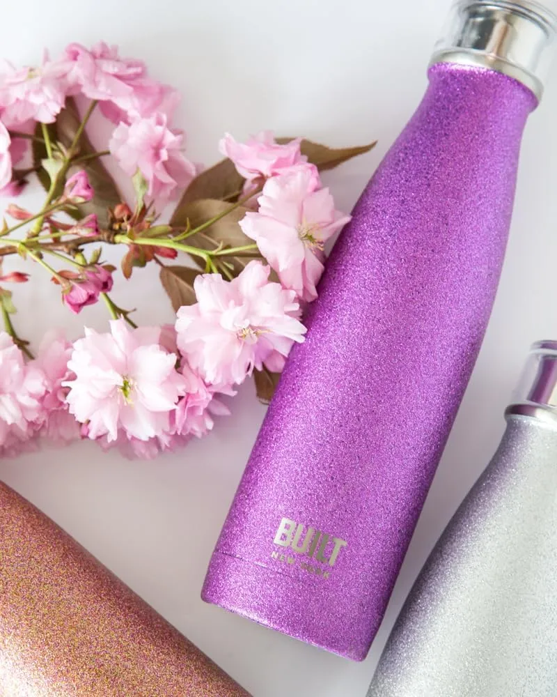 Built Perfect Seal Leakproof Insulated Water Bottle/Thermal Flask, Stainless Steel, 480 ml, Purple Glitter
