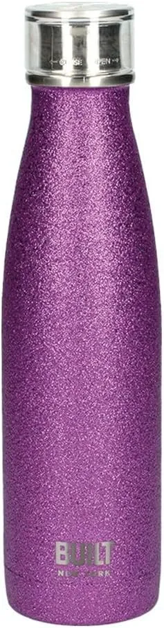 Built Perfect Seal Leakproof Insulated Water Bottle/Thermal Flask, Stainless Steel, 480 ml, Purple Glitter