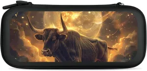 Bulls and Moon in The Desert Hard Shell Travel Case with Rope 15 Game Card Pockets Compatible with Switch Protective