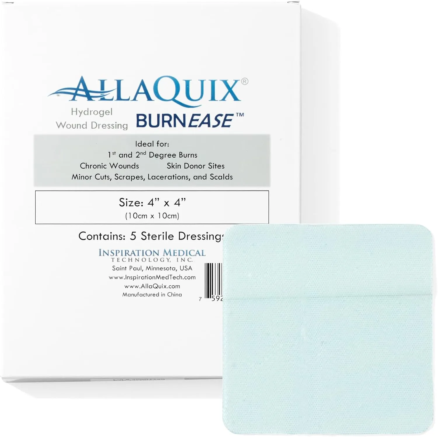 BurnEase™ Hydrogel Burn Dressing Pads by AllaQuix – XL 4" Sterile Pads (Box of 5) | Instant Cooling Relief for Burns, Scalds, Sunburn | Moist Wound Healing Gel for First Aid & Emergency Burn Care