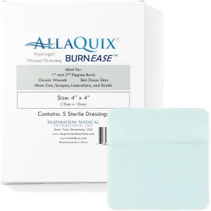 BurnEase™ Hydrogel Burn Dressing Pads by AllaQuix – XL 4" Sterile Pads (Box of 5) | Instant Cooling Relief for Burns, Scalds, Sunburn | Moist Wound Healing Gel for First Aid & Emergency Burn Care