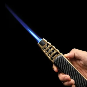 Butane Torch Lighter Refillable Windproof Single Jet Torch Lighters Adjustable Flame with Gift Box for Kitchen Dining, BBQ Camping Hiking Without Butane-Black Gold Color
