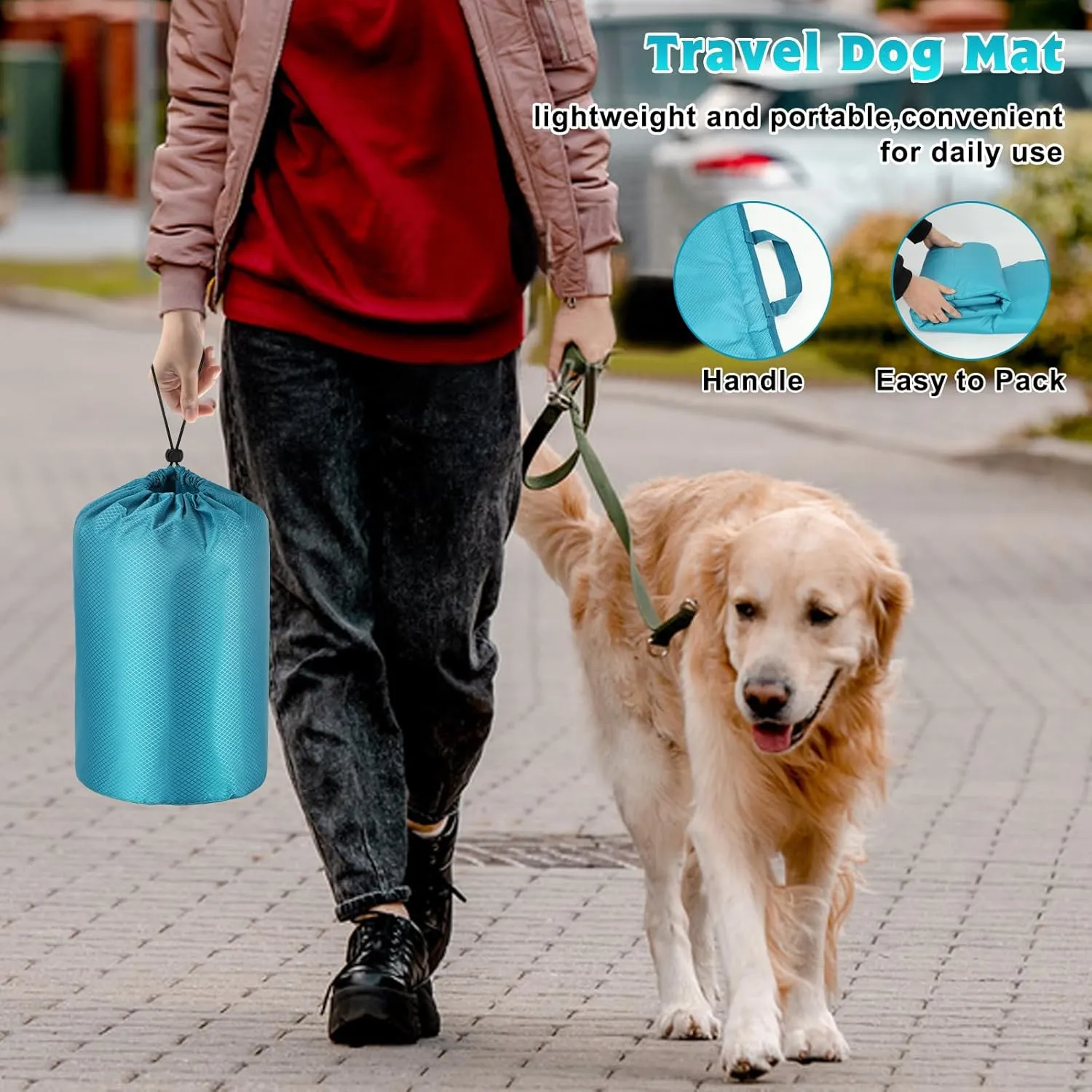 BWOGUE Large Outdoor Dog Bed Mat, Portable Waterproof Camping Dog Mat, Washable Dog Travel Mat with Carry Bag for Medium and Large Dogs Sleeping, 57"X39"（Blue）