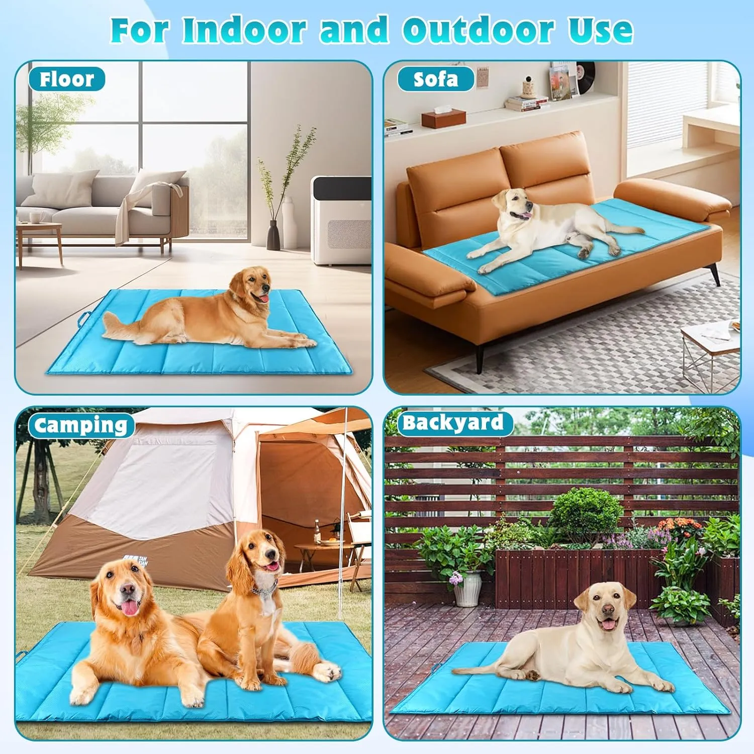 BWOGUE Large Outdoor Dog Bed Mat, Portable Waterproof Camping Dog Mat, Washable Dog Travel Mat with Carry Bag for Medium and Large Dogs Sleeping, 57"X39"（Blue）