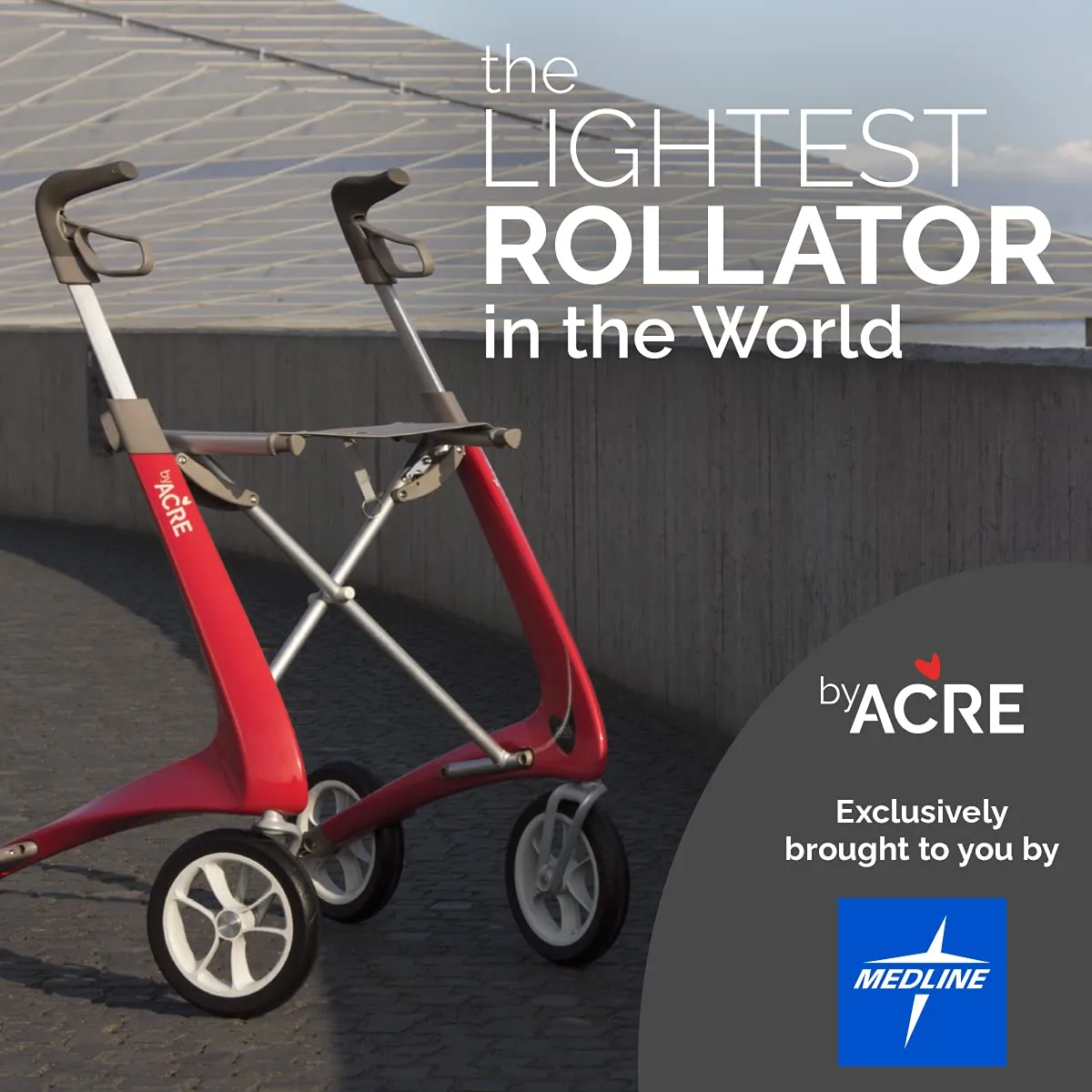 byACRE Carbon Ultralight Rollator Walker with Organizer Bag, Wide Track, Oyster White